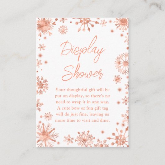 Roos Gold Snowflakes Winter Display Shower Informatiekaartje (Voorkant)