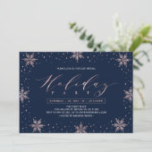 Roos Gold Snowflakes Winter Virtual Holiday Party Kaart (Staand voorkant)