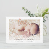 Roos Gold So in Love Geboorteaankondiging Kaart (Staand voorkant)