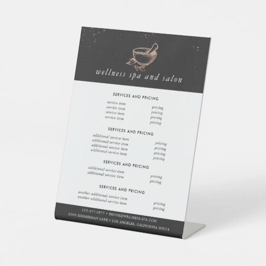 Roos Gold Spa Logo | Prijslijst menu Reclamebord Met Voetstuk (Voorkant)