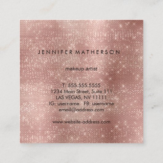 Roos Gold Sparkle Beaukle-stylist Vierkante Visitekaartje (Achterkant)