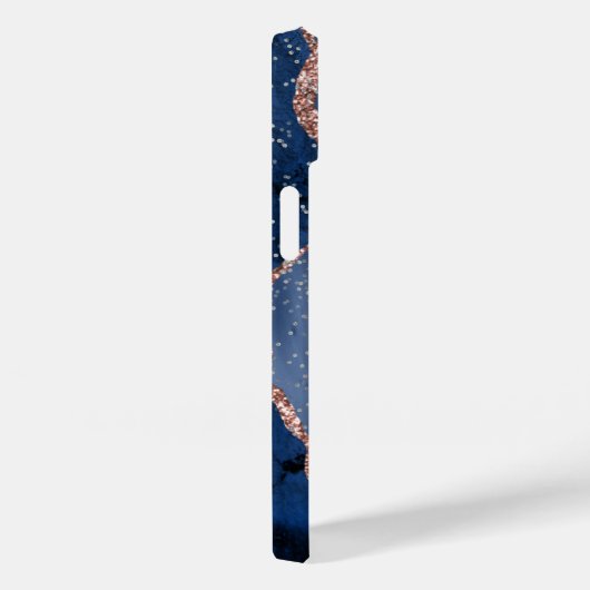 Roos Gold Sparkle Blue Abstract Monogram Case-Mate iPhone Case (Achterkant / Rechts)