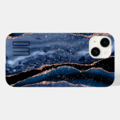 Roos Gold Sparkle Blue Abstract Monogram Case-Mate iPhone Case (Achterkant (horizontaal))