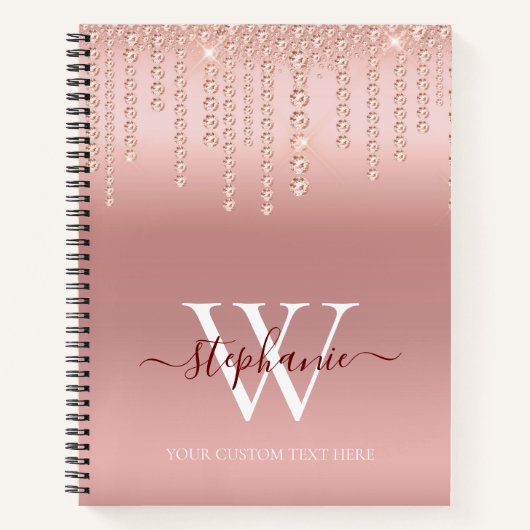 Roos Gold Sparkle Diamond Monogram Notitieboek (Voorkant)