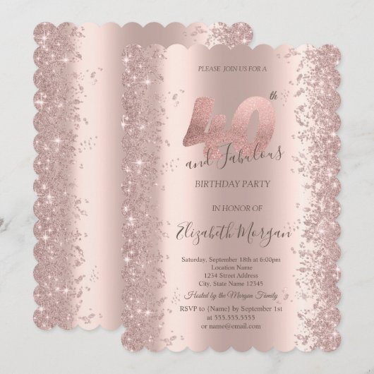 Roos Gold Sparkle Diamonds 40e verjaardag Kaart (Voorkant / Achterkant)