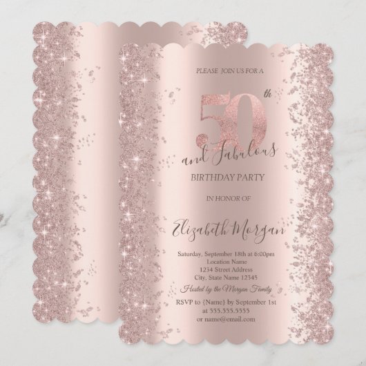 Roos Gold Sparkle Diamonds 50e verjaardag Kaart (Voorkant / Achterkant)