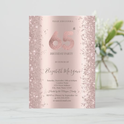 Roos Gold Sparkle Diamonds 65e Verjaardag Kaart (Staand voorkant)