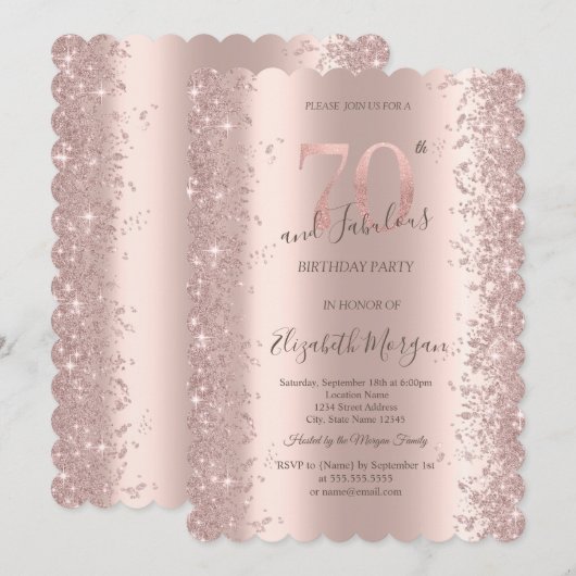Roos Gold Sparkle Diamonds 70e verjaardag Kaart (Voorkant / Achterkant)