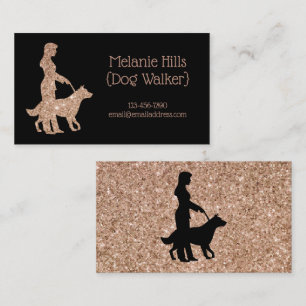 Roos Gold Sparkle Dog Walker Pet Sitter Visitekaartje