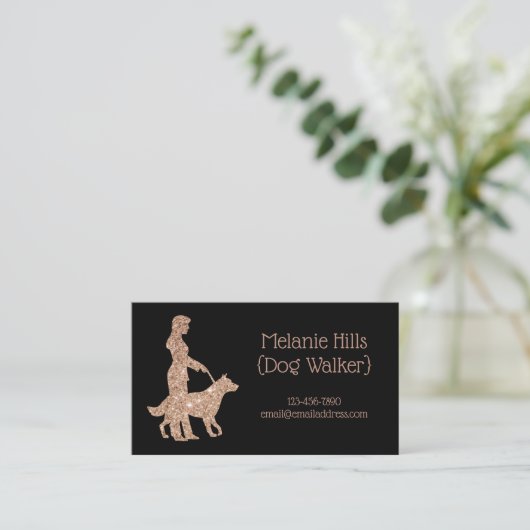 Roos Gold Sparkle  Dog Walker Pet Sitter Visitekaartje (Staand voorkant)