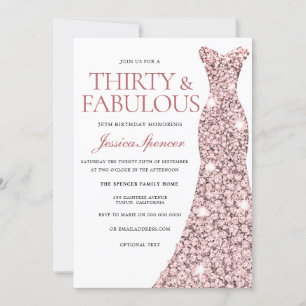 Roos Gold Sparkle Dress 30th Birthday Party Invite Kaart