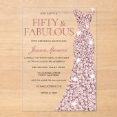 Roos Gold Sparkle Dress 50th Birthday Invite Acryl Uitnodigingen (Voorkant)