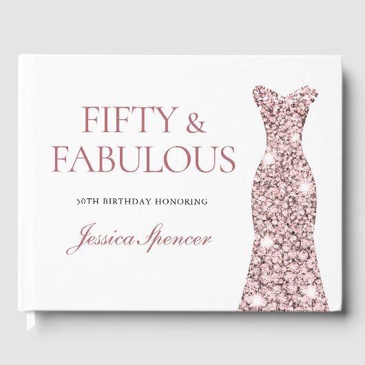 Roos Gold Sparkle Dress 50th Birthday Party Gastenboek (Voorkant)