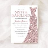 Roos Gold Sparkle Dress 60th Birthday Invite Kaart
