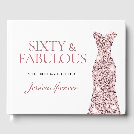 Roos Gold Sparkle Dress 60th Birthday Party Gastenboek (Voorkant)