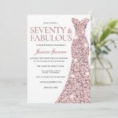 Roos Gold Sparkle Dress 70th Birthday Invite Kaart (Staand voorkant)