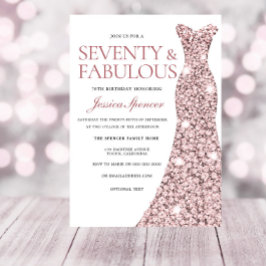 Roos Gold Sparkle Dress 70th Birthday Invite Kaart