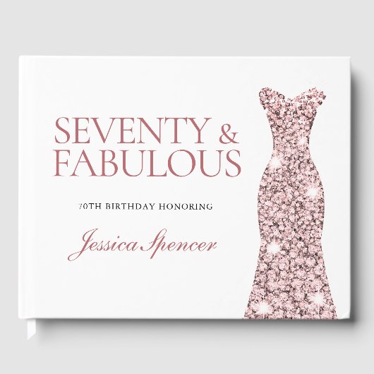 Roos Gold Sparkle Dress 70th Birthday Party Gastenboek (Voorkant)