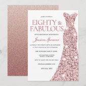 Roos Gold Sparkle Dress 80th Birthday Invite Kaart (Voorkant / Achterkant)