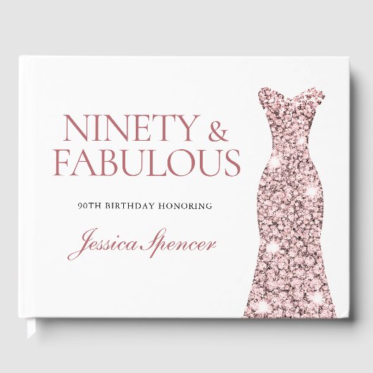 Roos Gold Sparkle Dress 90th Birthday Party Gastenboek (Voorkant)