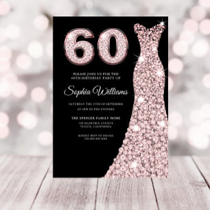 Roos Gold Sparkle Dress Blush 60th Birthday Party Kaart