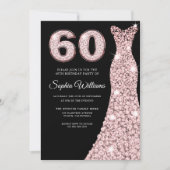 Roos Gold Sparkle Dress Blush 60th Birthday Party Kaart (Voorkant)