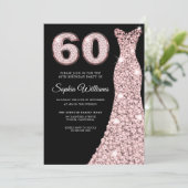 Roos Gold Sparkle Dress Blush 60th Birthday Party Kaart (Staand voorkant)
