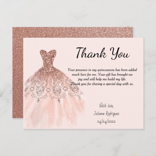 Roos Gold Sparkle Dress Hartelijk dank voor Quince Briefkaart (Voorkant / Achterkant)