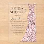 Roos Gold Sparkle Dress Vrijgezellenfeest Acryl Uitnodigingen (Voorkant)