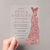 Roos Gold Sparkle Dress Womans 50e verjaardag Acryl Uitnodigingen (Insitu (Draagbaar))