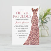 Roos Gold Sparkle Dress Womans 50e verjaardag Kaart (Staand voorkant)