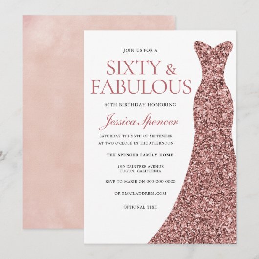 Roos Gold Sparkle Dress Womans 60e verjaardag Kaart (Voorkant / Achterkant)