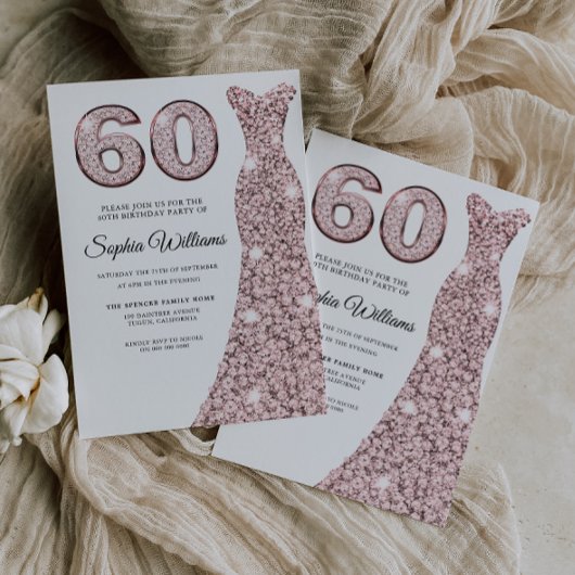 Roos Gold Sparkle Dress Womans 60e verjaardag Kaart