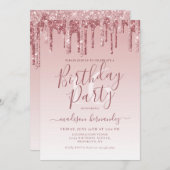 Roos Gold Sparkle Dripping Glitter 16th Birthday Kaart (Voorkant / Achterkant)