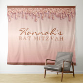 Roos Gold Sparkle Drippy Drip Bat Mitzvah Achtergr Wandkleed (In Situ (horizontaal))