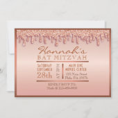 Roos Gold Sparkle Drippy Drip Bat Mitzvah Invite Kaart (Voorkant)