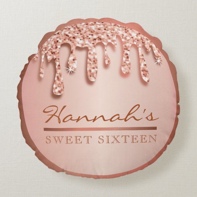 Roos Gold Sparkle Drippy Drip Party Swag Rond Kussen (Voorkant)