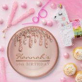 Roos Gold Sparkle Drippy Drip Verjaardagsfeest Papieren Bordje (Feest)