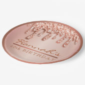 Roos Gold Sparkle Drippy Drip Verjaardagsfeest Papieren Bordje (Gekanteld)