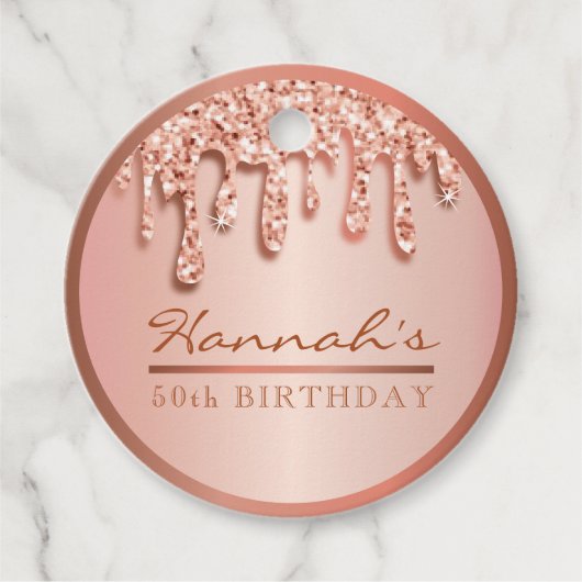Roos Gold Sparkle Drippy Drip Verjaardagsfeestgesc Bedankjes Labels (Voorkant)