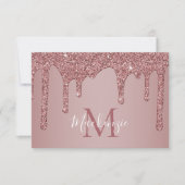 Roos Gold Sparkle Driving Glitter Monogram Bedankkaart (Voorkant)