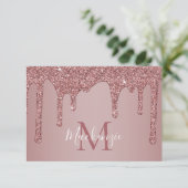Roos Gold Sparkle Driving Glitter Monogram Bedankkaart (Staand voorkant)