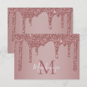 Roos Gold Sparkle Driving Glitter Monogram Bedankkaart (Voorkant / Achterkant)