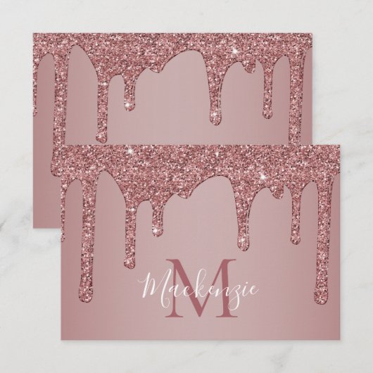 Roos Gold Sparkle Driving Glitter Monogram Bedankkaart (Voorkant / Achterkant)