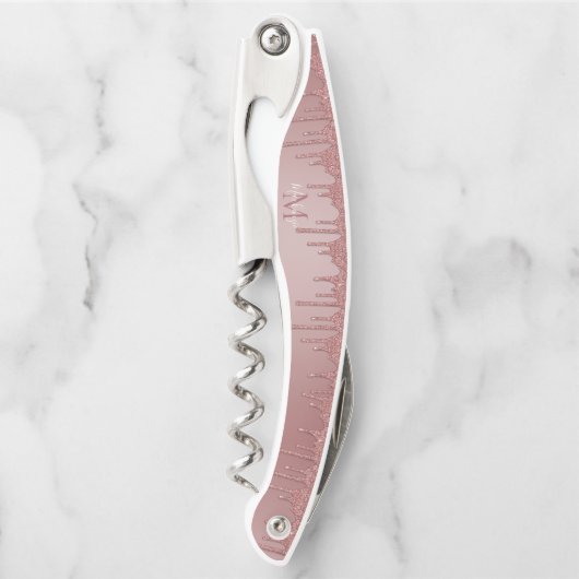 Roos Gold Sparkle Driving Glitter Monogram Kurkentrekker (Voorkant)