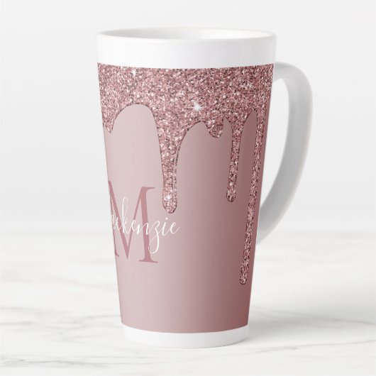 Roos Gold Sparkle Driving Glitter Monogram Latte Mok (Rechterhoek)