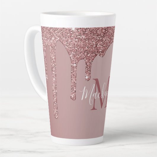 Roos Gold Sparkle Driving Glitter Monogram Latte Mok (Linkerhoek)