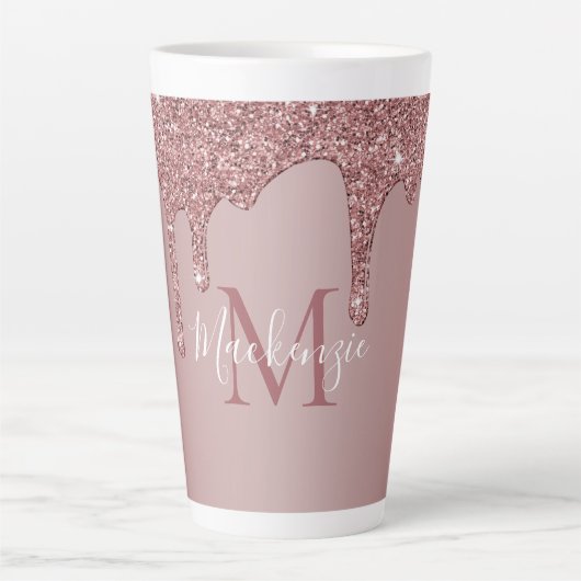 Roos Gold Sparkle Driving Glitter Monogram Latte Mok (Voorkant)