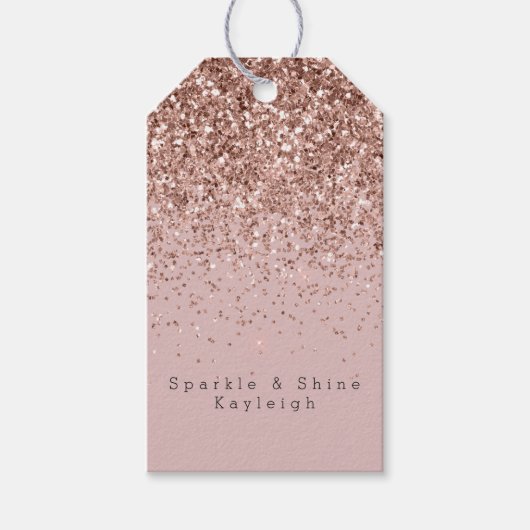 Roos Gold Sparkle Faux Glitter Cadeaulabel (Voorkant)