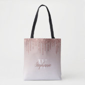 Roos Gold Sparkle Faux Glitter Monogram Tote Bag (Voorkant)